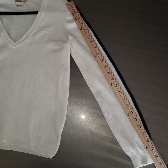 Faherty Sconset Organic Cotton Cashmere V Neck Old Money Sweater Ivory Stripe S - Picture 6 of 12